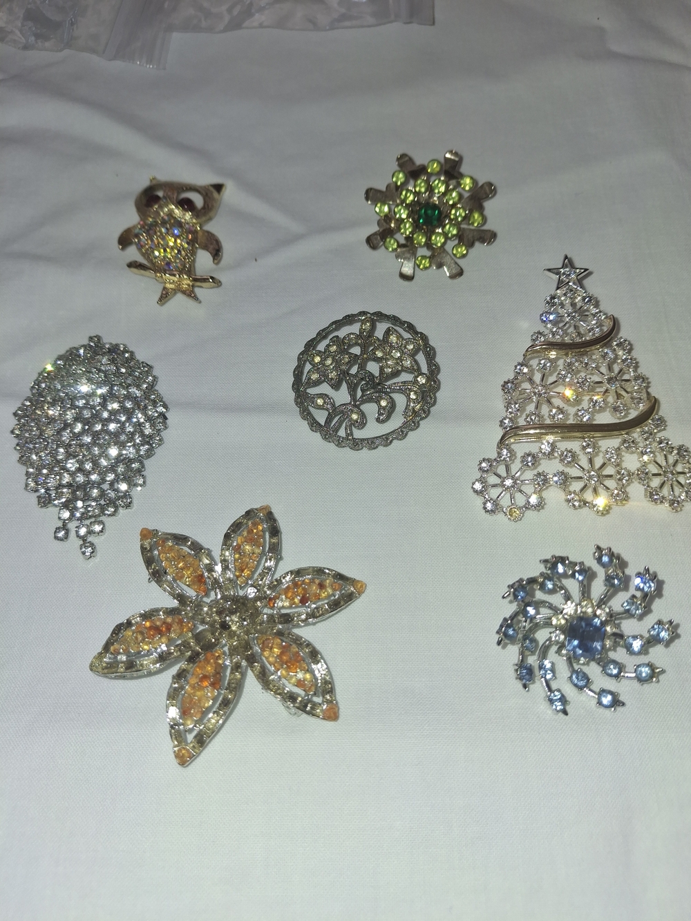 Multi-Color Crystal Brooch Collection - Gold & Silver Tones